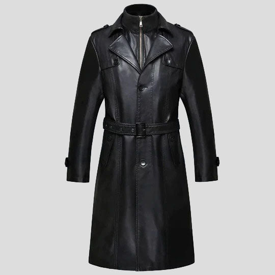 Men's Sheepskin Long Leather Trench Coat - AMSEL LEATHERS