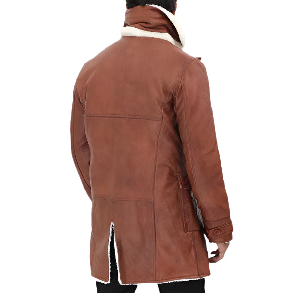 Men's Tan Bane Shearling Leather Trench Coat - AMSEL LEATHERS