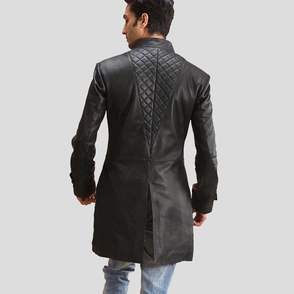 Quilted Black Leather Trench Coat - AMSEL LEATHERS