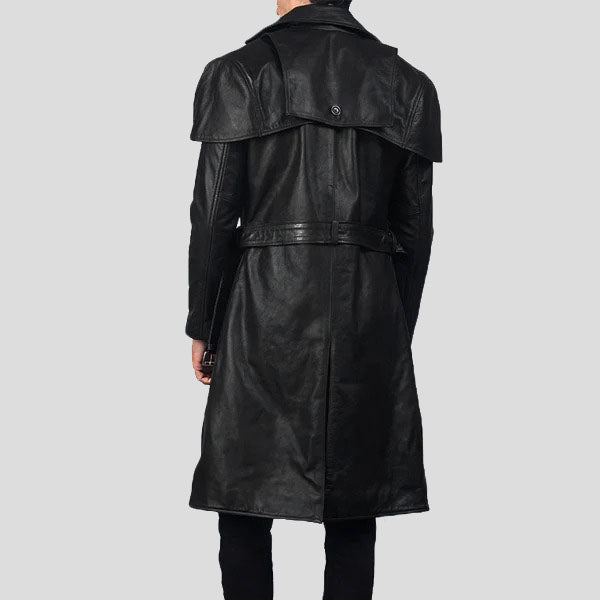 Sleek Black Leather Trench Coat - AMSEL LEATHERS