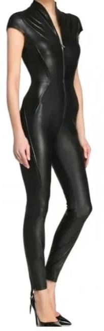 Women's Black Bodycon Leather Jumpsuit - AMSEL LEATHERS