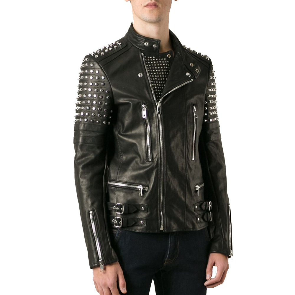 New Classy Look Studded Men Biker Leather Jacket - AMSEL LEATHERS