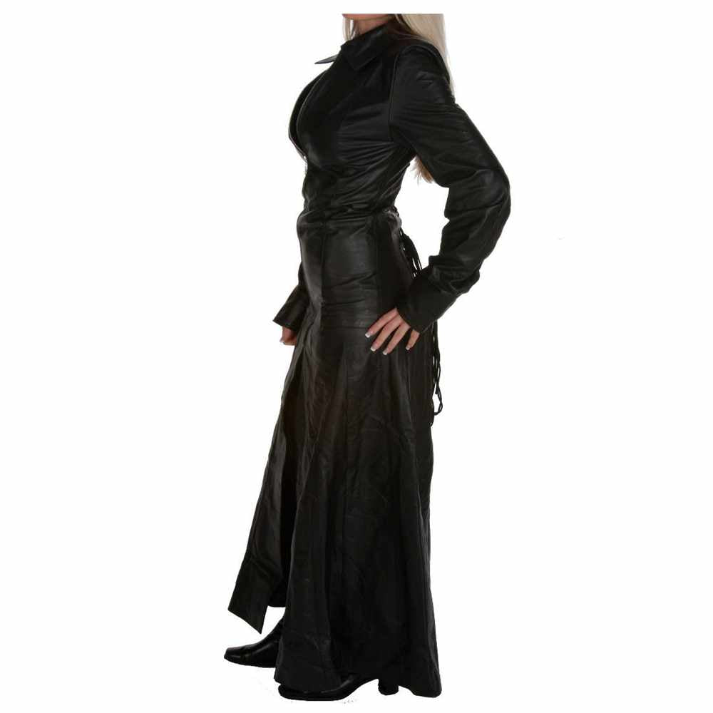 Women Long Length Victorian Leather Coat - AMSEL LEATHERS