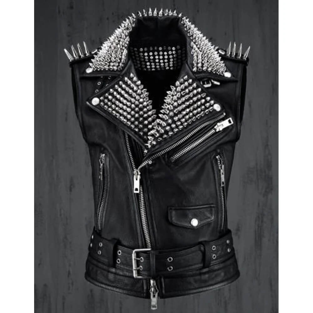 Men’s Silver Studded Leather Vest Party Wear - AMSEL LEATHERS