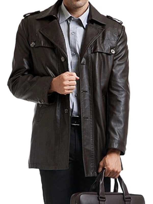 Single-Breasted Men's Black Motorcycle Leather Coat - AMSEL LEATHERS