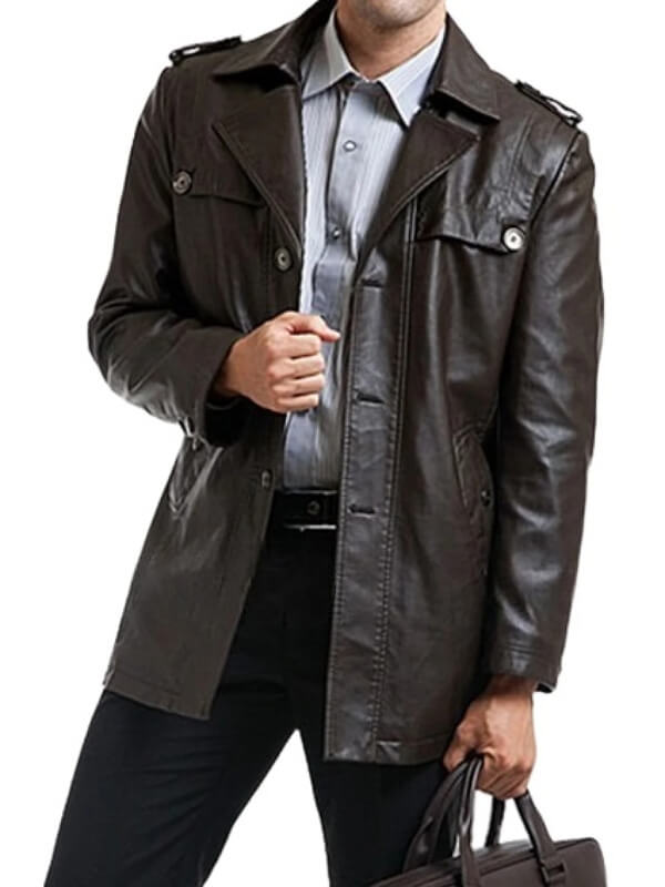 Single-Breasted Men's Black Motorcycle Leather Coat - AMSEL LEATHERS