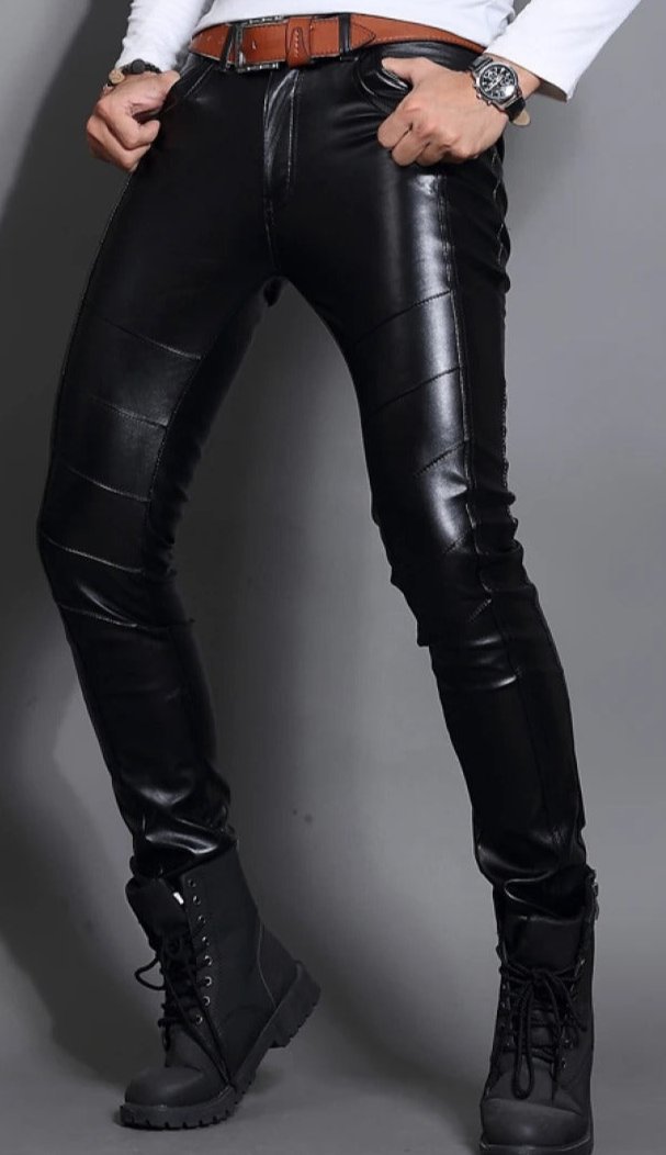 Skin Tight Black Leather Motorcycle Pants for Men - AMSEL LEATHERS