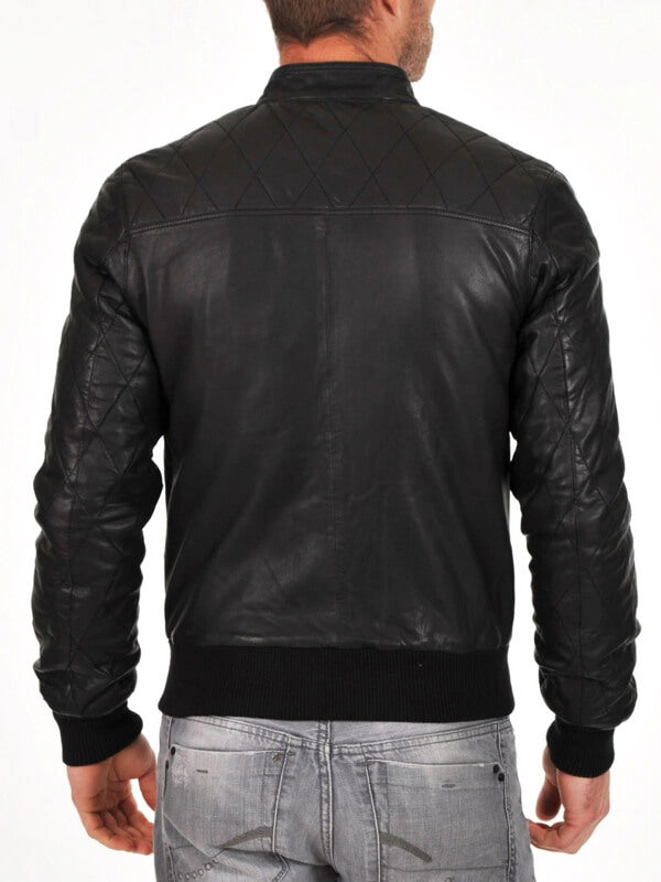 Soft Sheepskin Genuine Quilted Bomber Jacket for Men - AMSEL LEATHERS