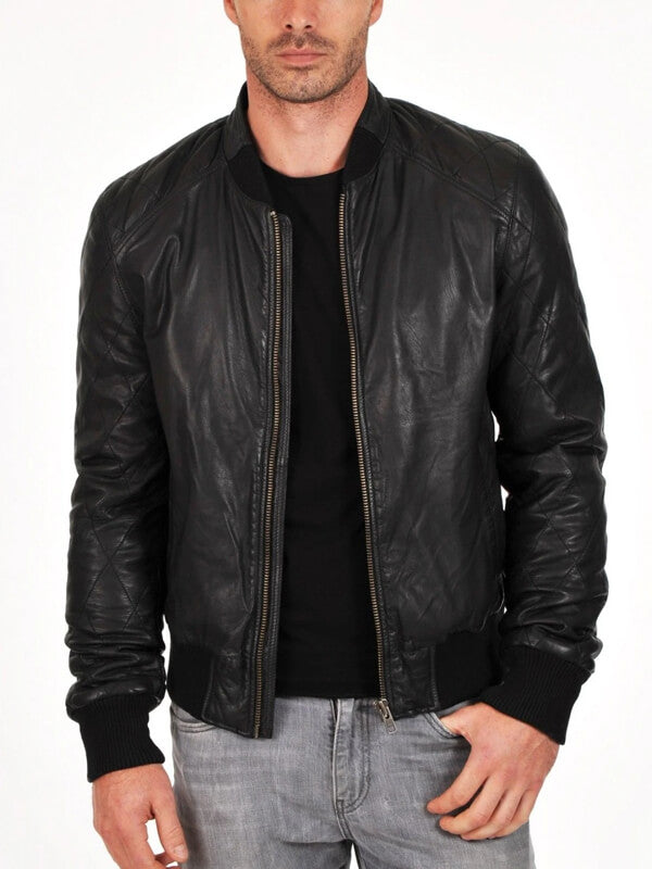 Soft Sheepskin Genuine Quilted Bomber Jacket for Men - AMSEL LEATHERS