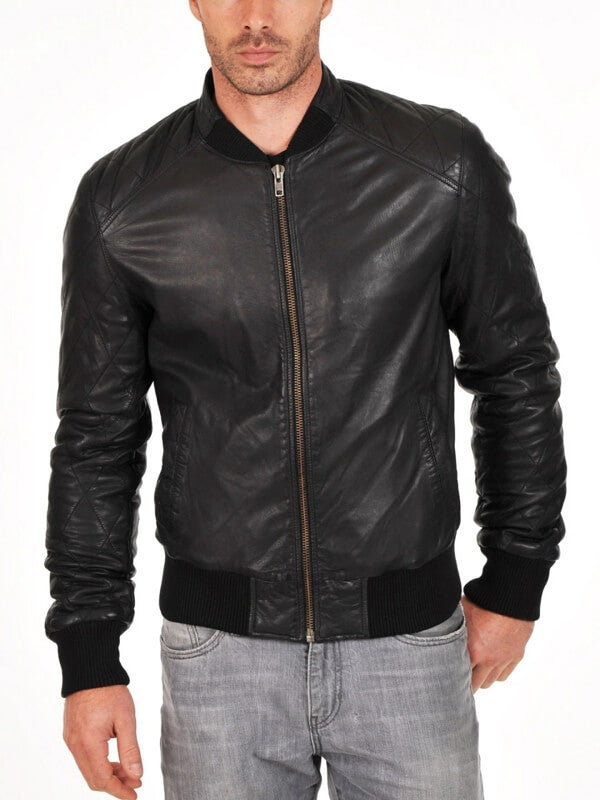 Soft Sheepskin Genuine Quilted Bomber Jacket for Men - AMSEL LEATHERS