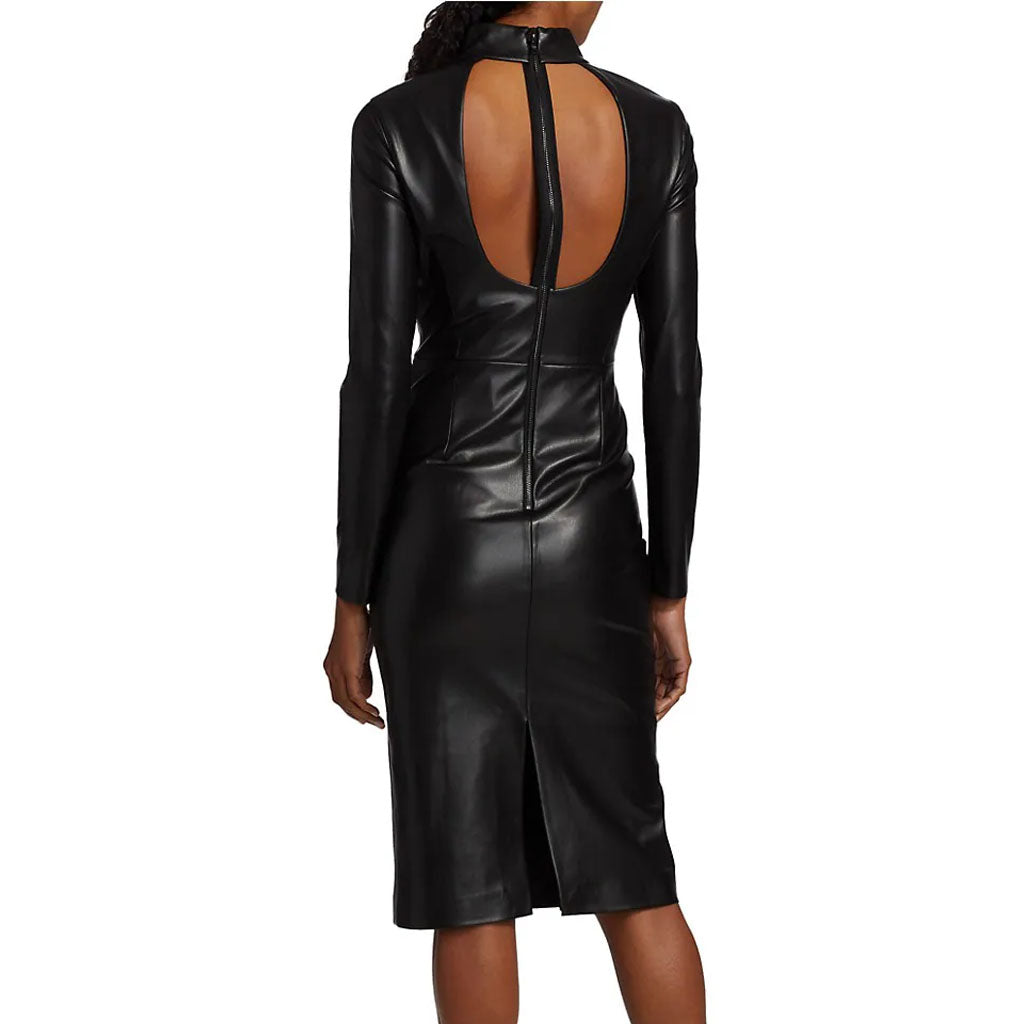 Solid Black Classy Fall Leather Dress - AMSEL LEATHERS