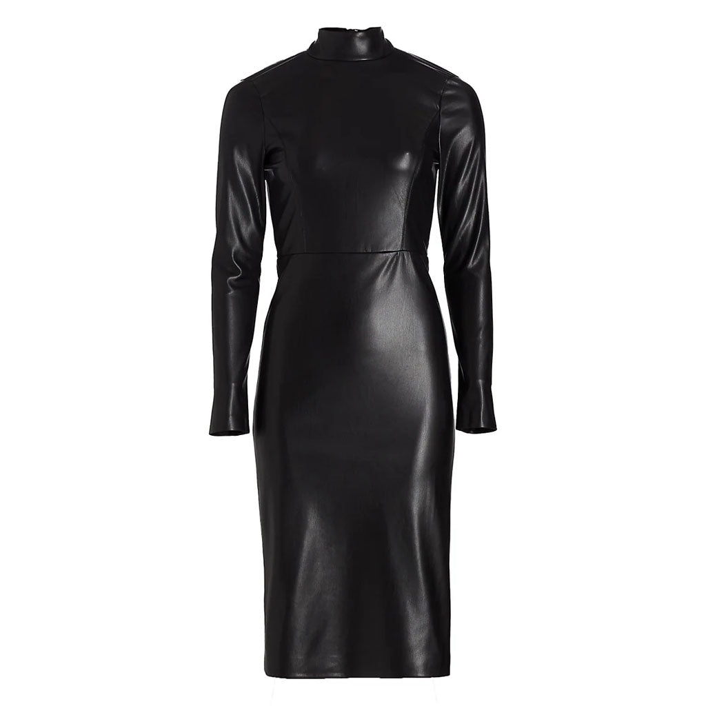 Solid Black Classy Fall Leather Dress - AMSEL LEATHERS