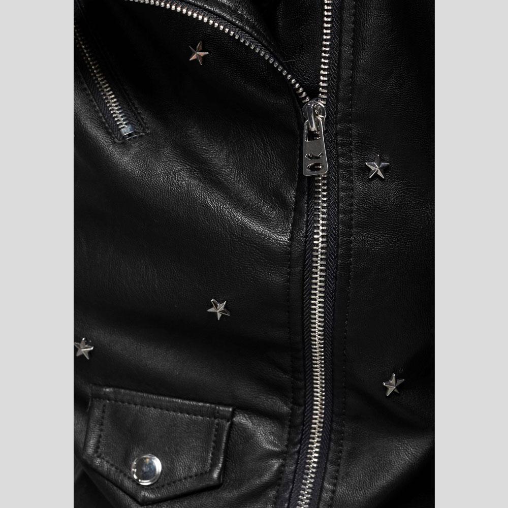 women's black studded leather biker jacket ophelia back view