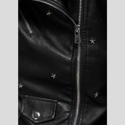 women's black studded leather biker jacket ophelia back view