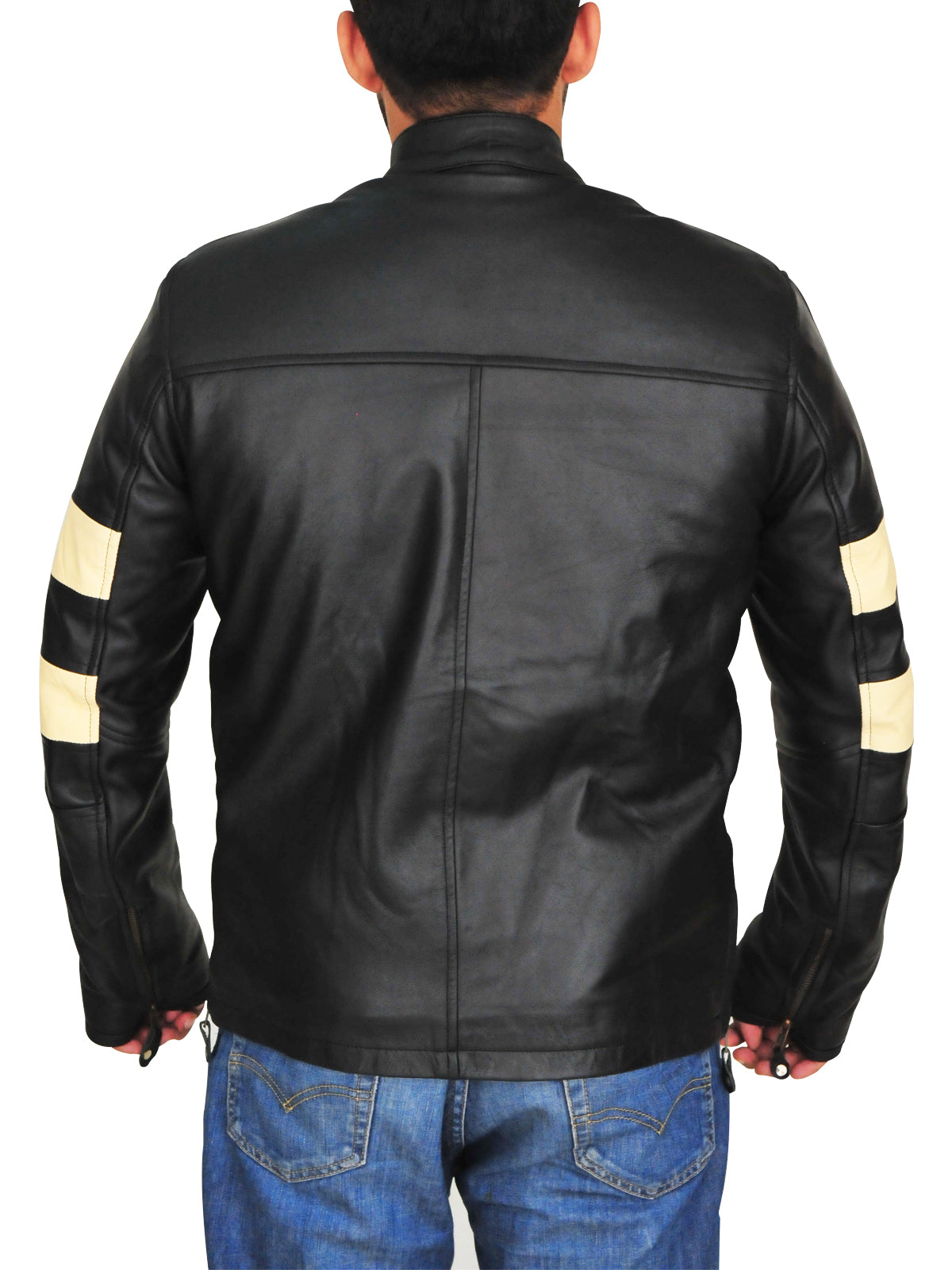 men's black leather biker jacket garrick texture detail