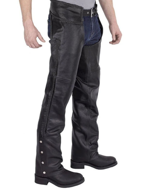 Stylish Braided Motorcycle Leather Chaps for Men - AMSEL LEATHERS