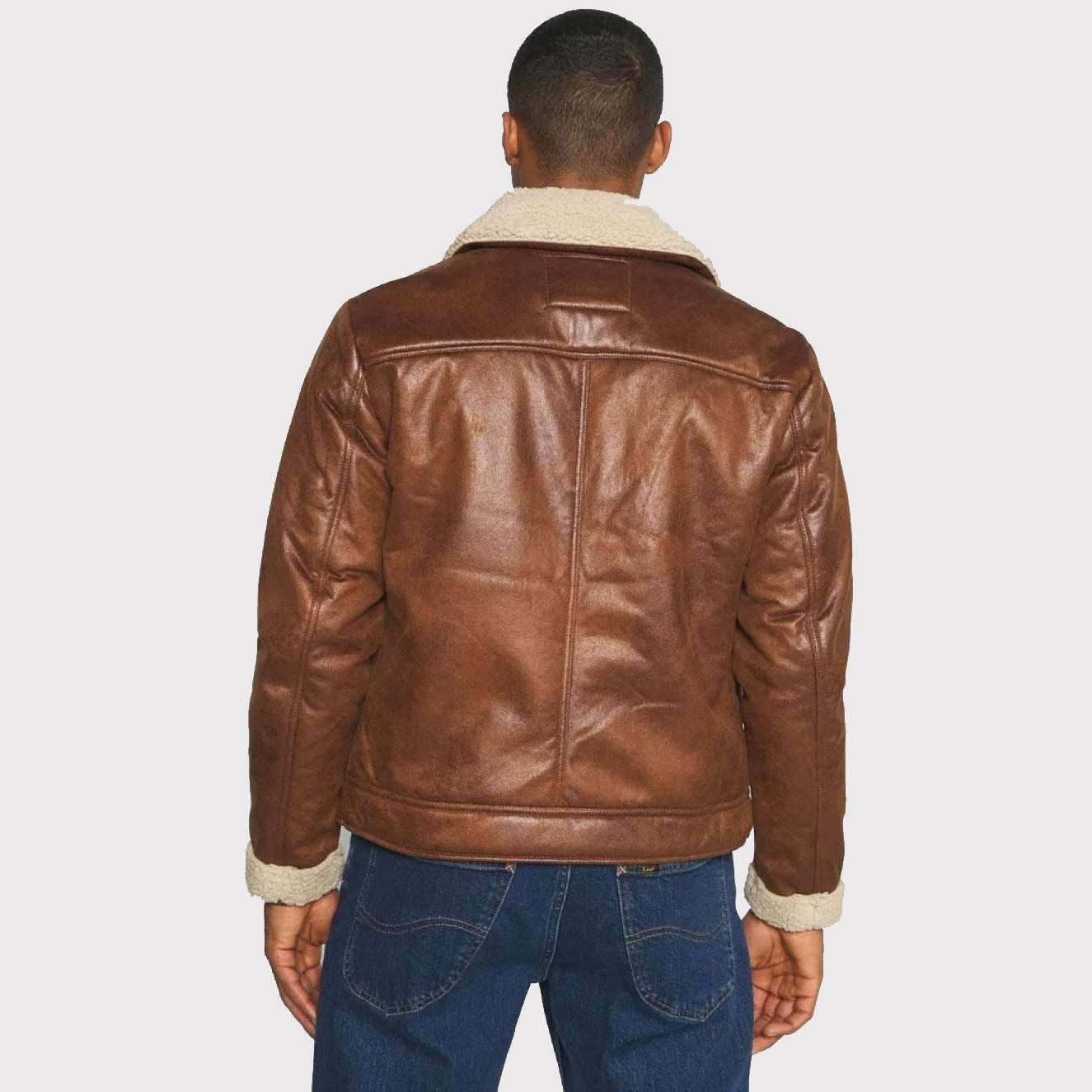 Glossy Brown Faux Leather Jacket - Stylish - AMSEL LEATHERS