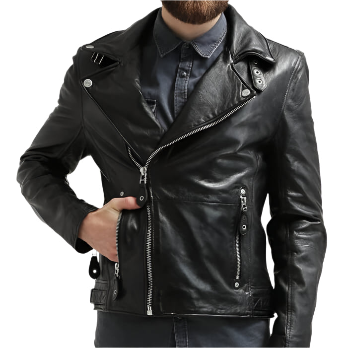 Stylish Hot Black Leather Motorcycle Jacket - AMSEL LEATHERS