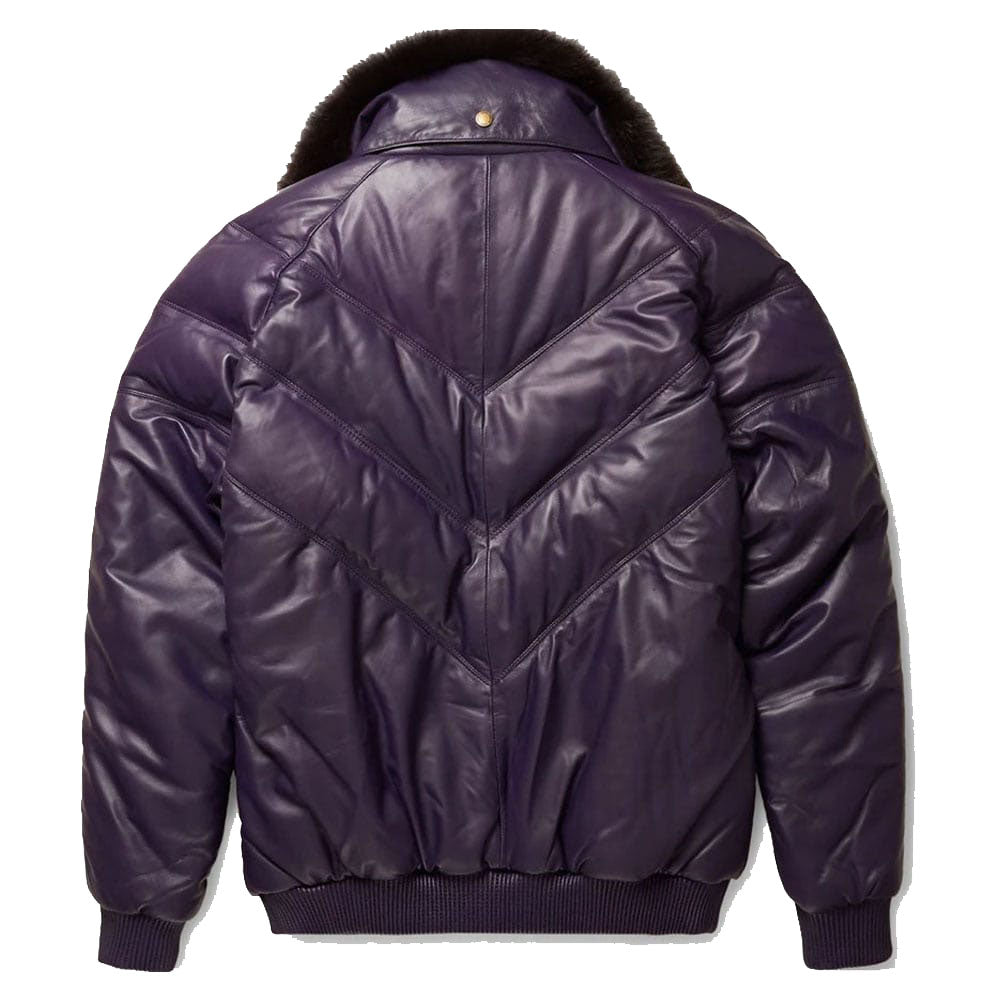 Stylish Purple Leather V-Bomber Jacket - AMSEL LEATHERS