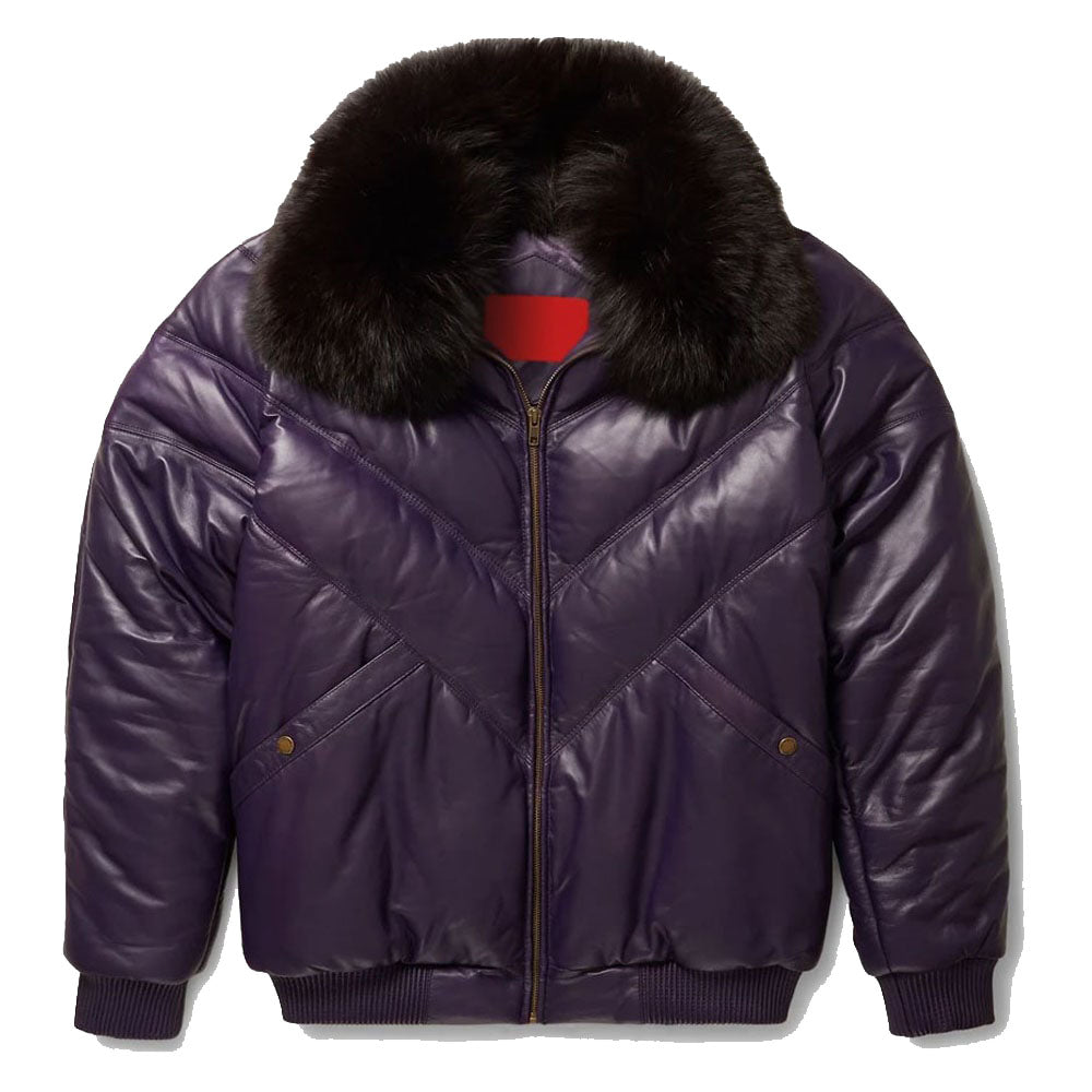 Stylish Purple Leather V-Bomber Jacket - AMSEL LEATHERS