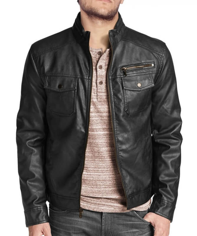 Stylish Men's Black Leather Biker Jacket - AMSEL LEATHERS