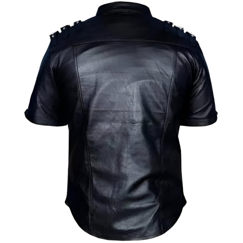 Men's Hot Stylish Short Sleeve BLUF Gay Napa Lamb Leather T-shirt - AMSEL LEATHERS