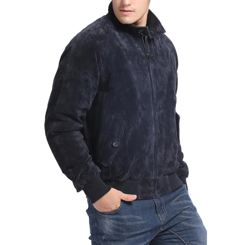 men's navy blue lambskin suede jacket soren detail close up