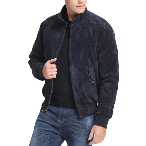 men's navy blue lambskin suede jacket soren texture detail