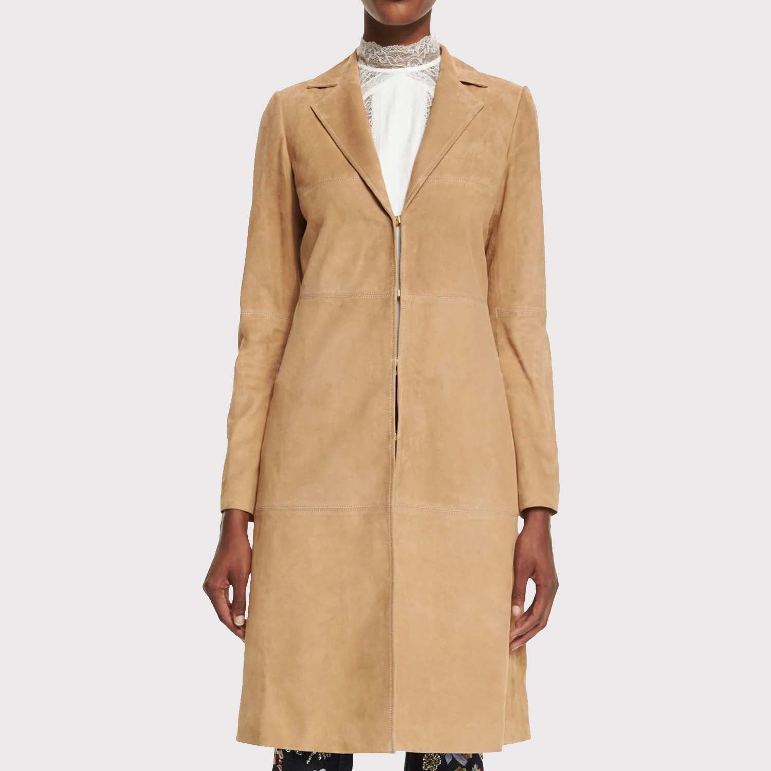 Women's Suede Mid-Length Coat - AMSEL LEATHERS