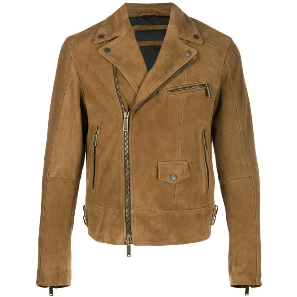 Tan Brown Suede Biker Jacket Men's - AMSEL LEATHERS