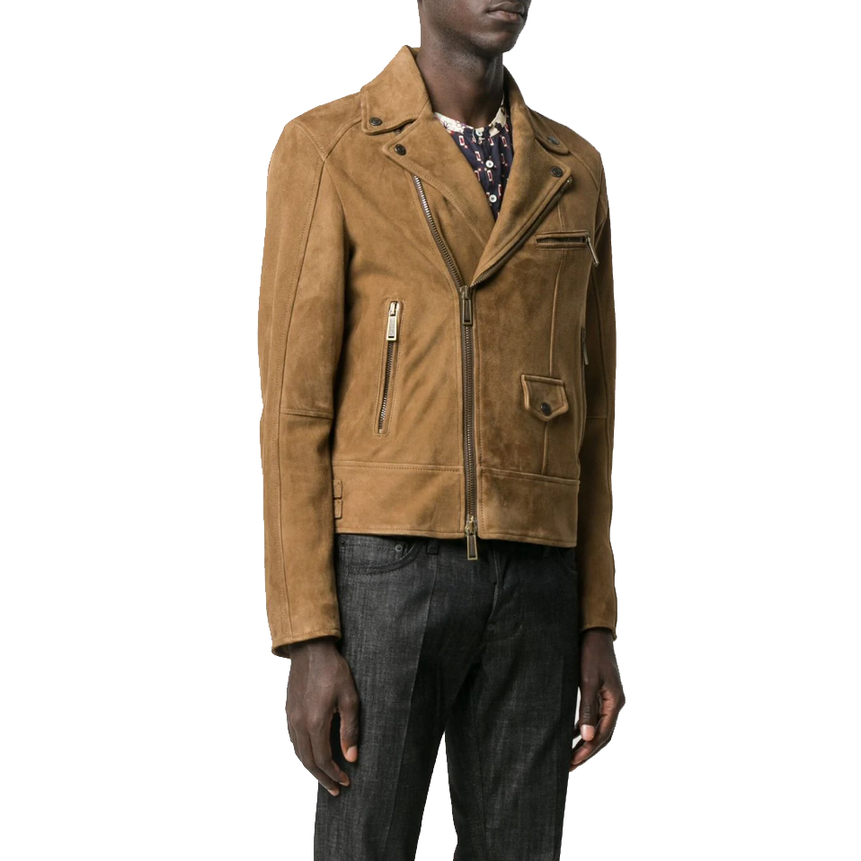 Tan Brown Suede Biker Jacket Men's - AMSEL LEATHERS