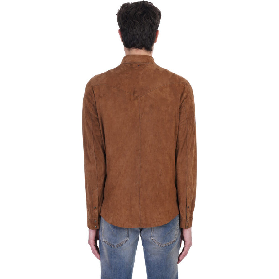 Tan Brown Suede Leather Shirt Men's - AMSEL LEATHERS