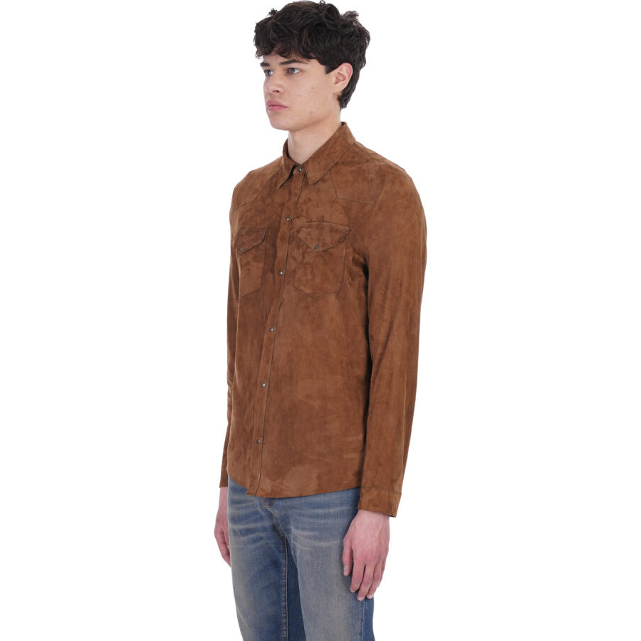 Tan Brown Suede Leather Shirt Men's - AMSEL LEATHERS