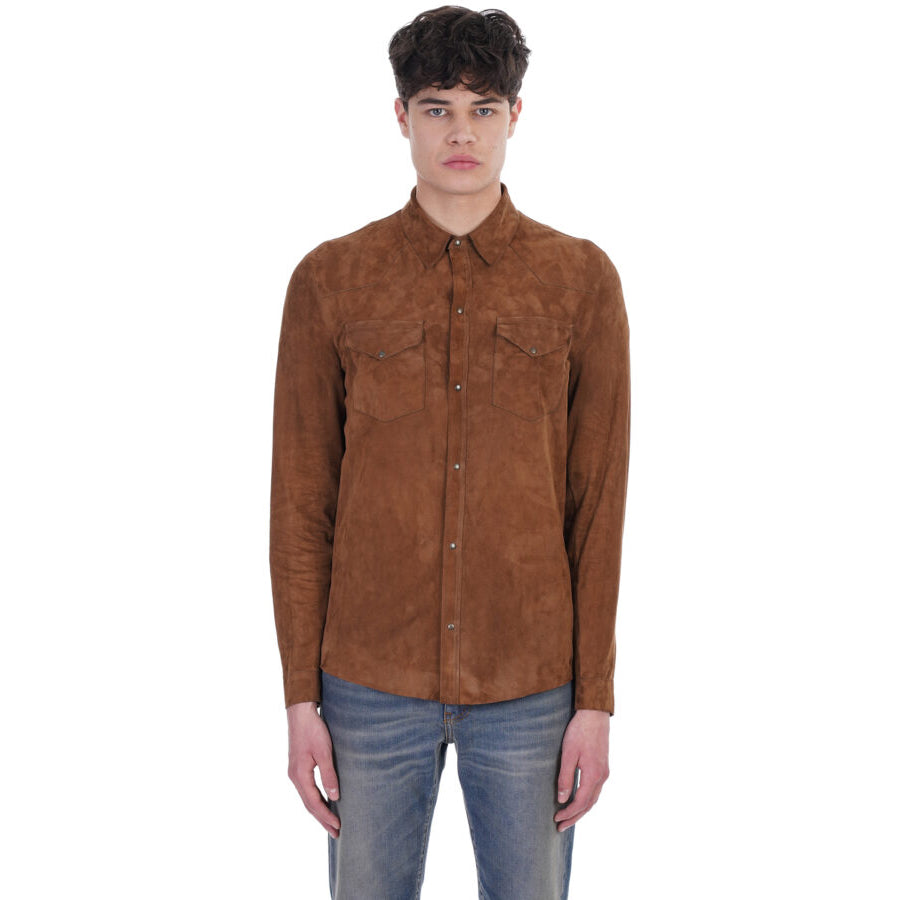 Tan Brown Suede Leather Shirt Men's - AMSEL LEATHERS