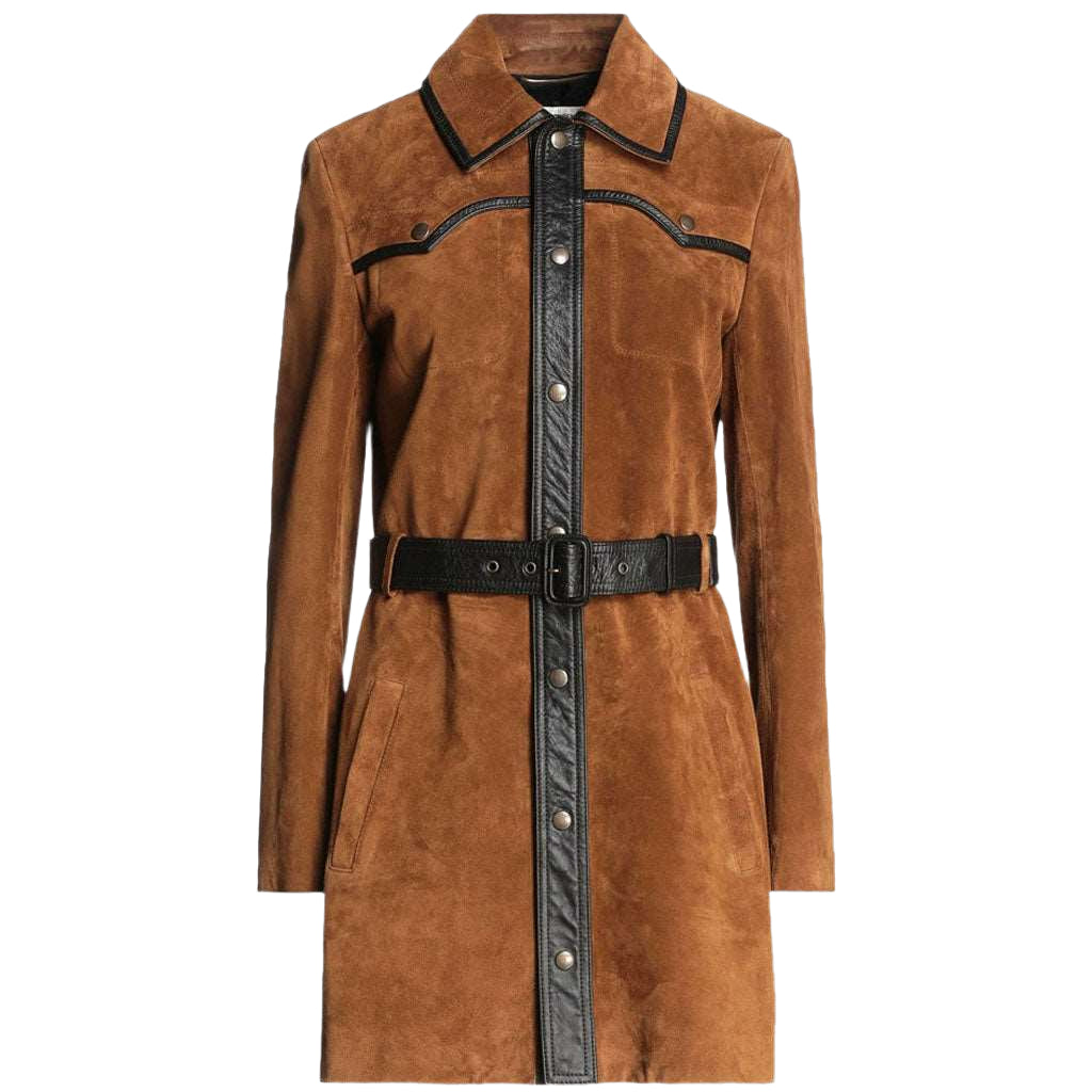 Elegant Tan Brown Suede Leather Women's Coat - AMSEL LEATHERS