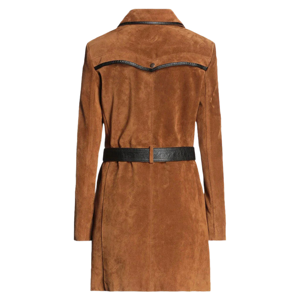 Elegant Tan Brown Suede Leather Women's Coat - AMSEL LEATHERS