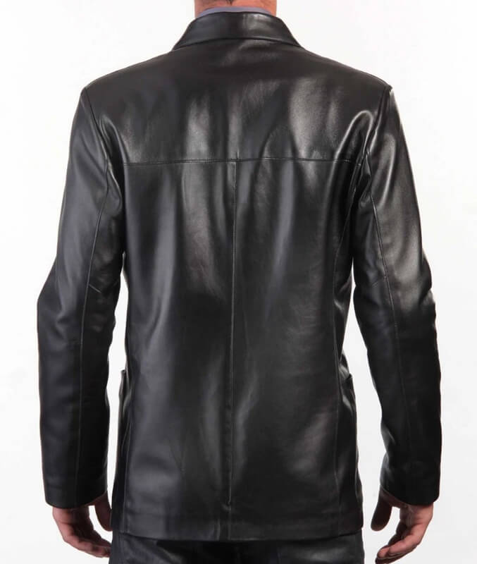 Three-Button Blazer Style Black Leather Coat for Men - AMSEL LEATHERS