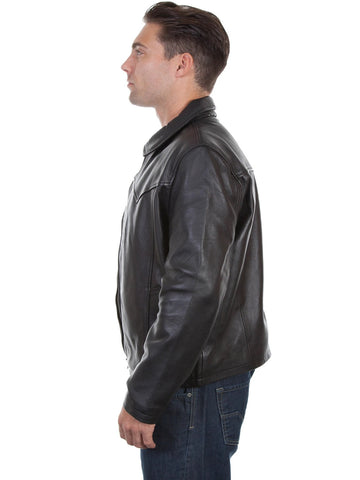 men’s black cowhide leather biker jacket back view