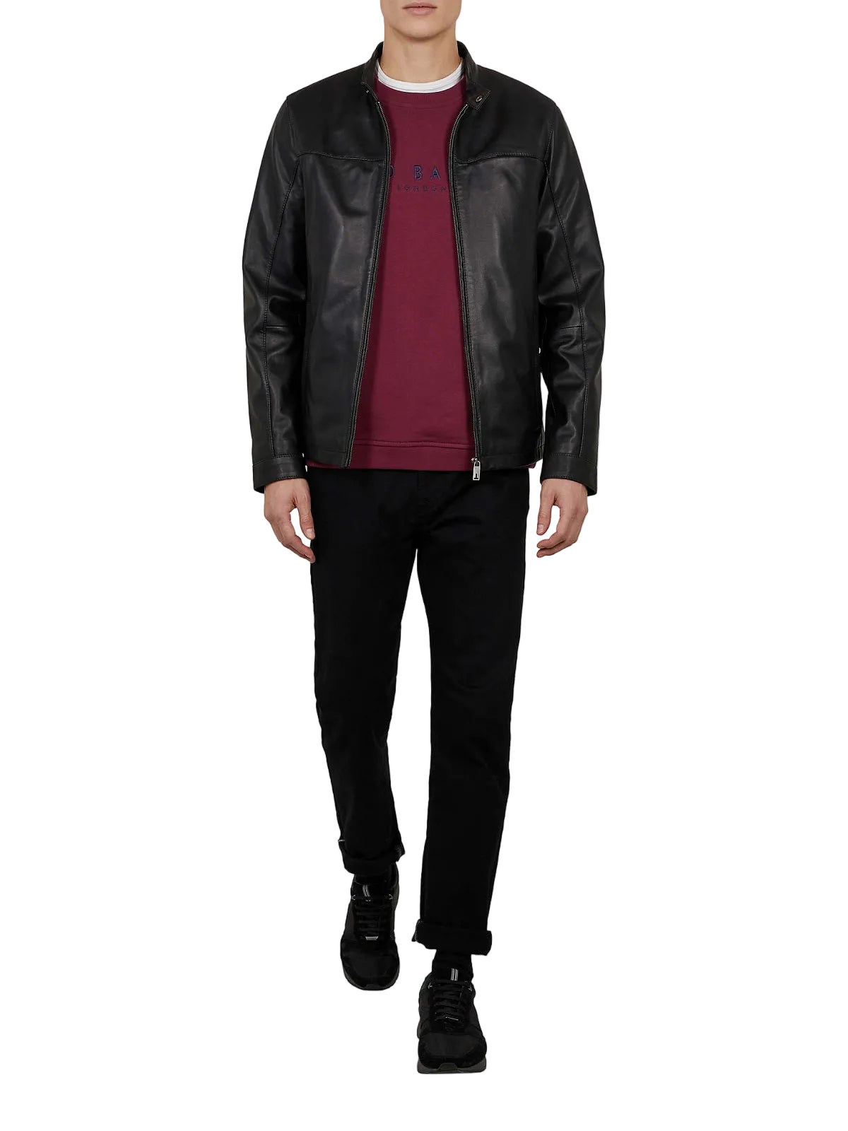 • black leather jacket side angle mens
