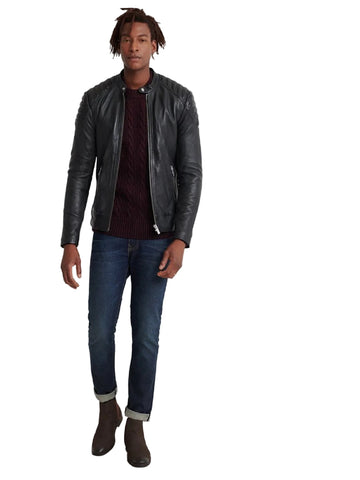 men's black leather biker jacket kael texture detail