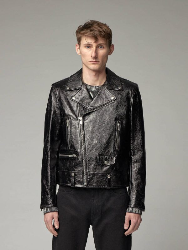 men’s black cowhide leather biker jacket additional product view