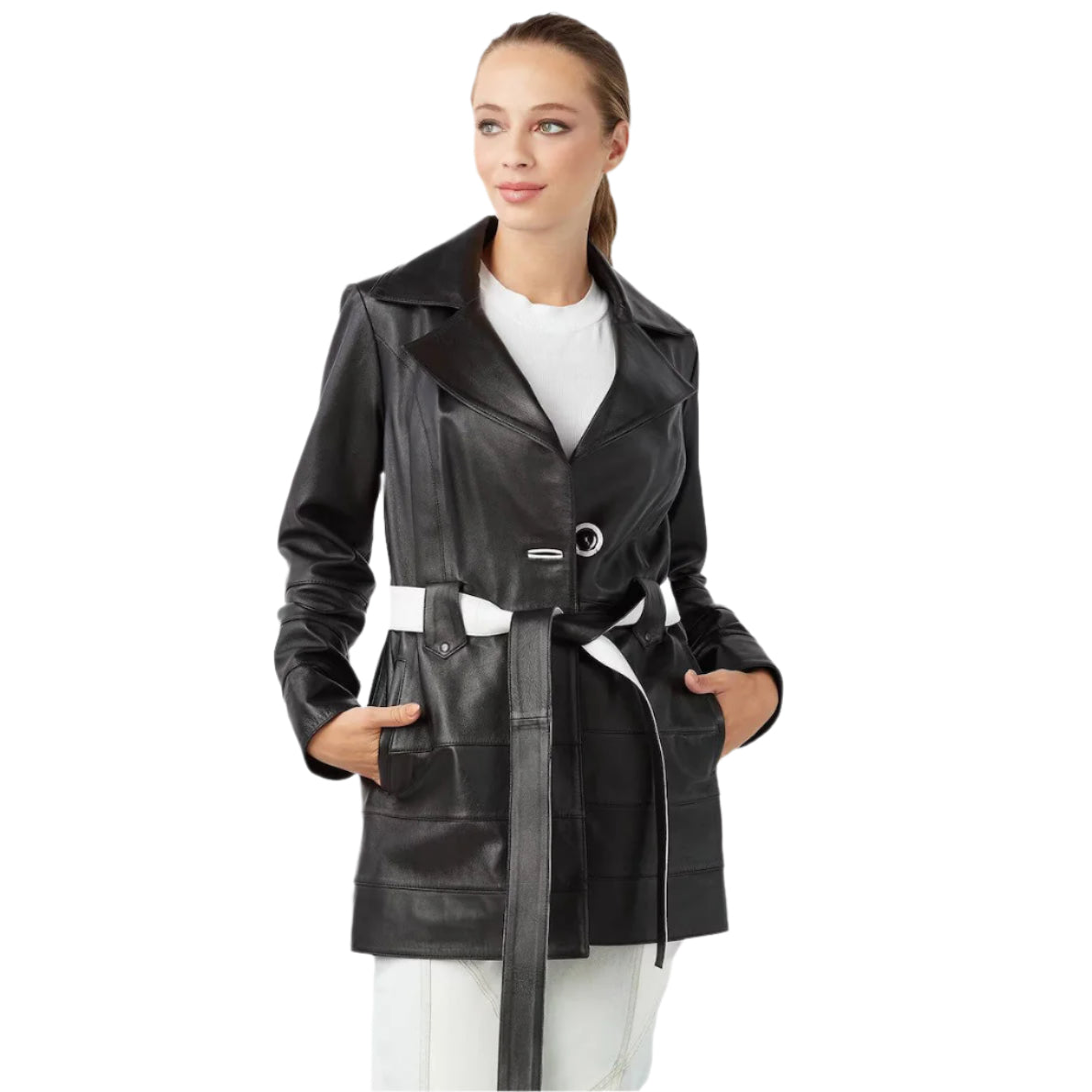 Vintage Black Leather Trench Coat for Women - AMSEL LEATHERS