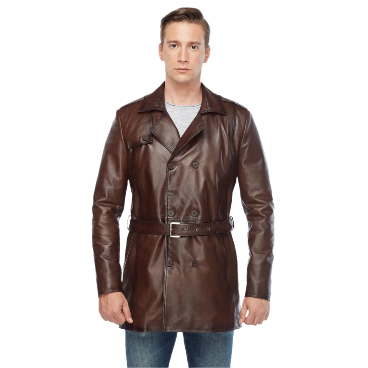 Vintage Brown Leather Trench Coat for Men - AMSEL LEATHERS