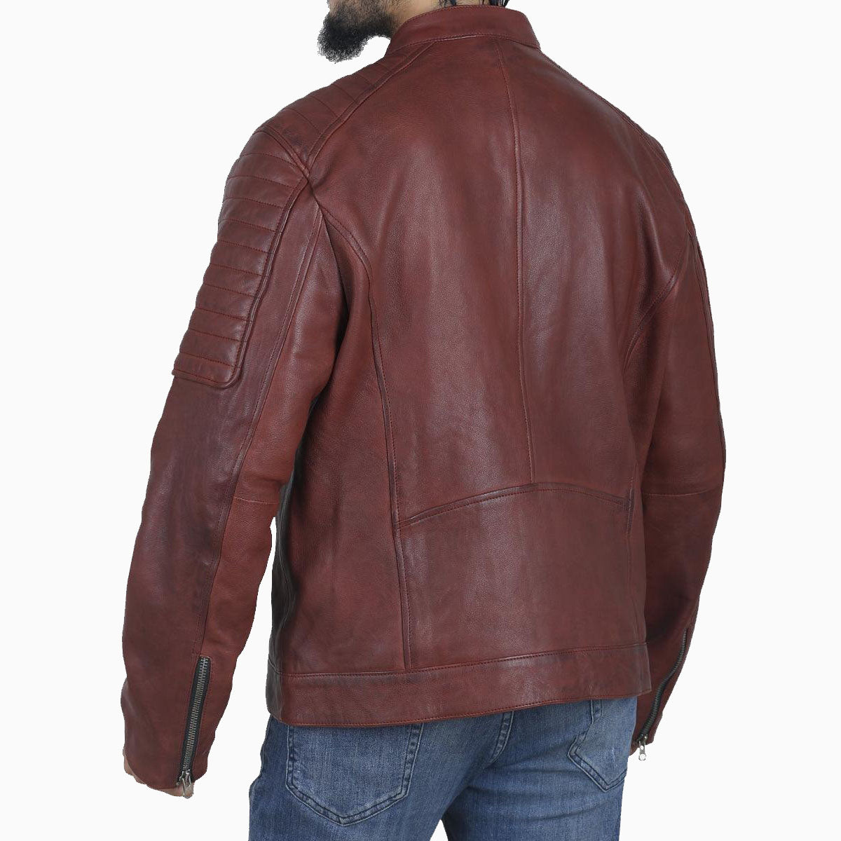 Vintage Men's Maroon Cafe Racer Leather Jacket - AMSEL LEATHERS