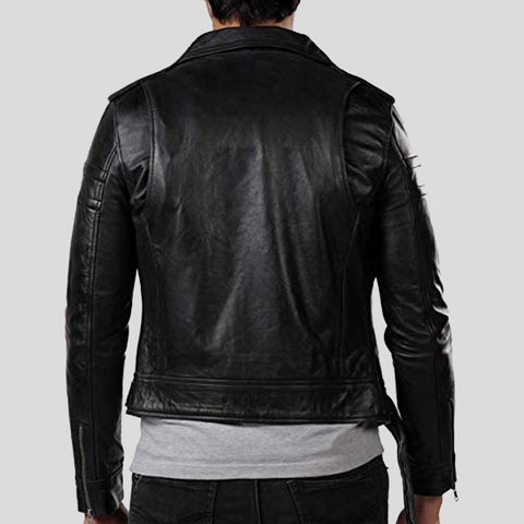 men's black lambskin leather bomber jacket elias back view
