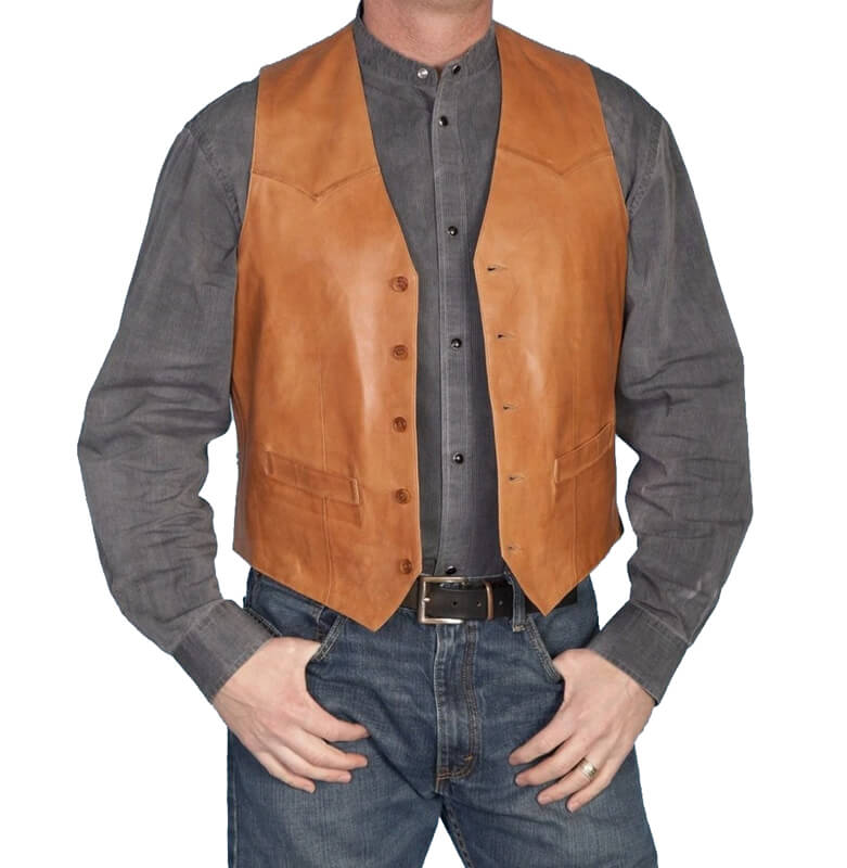 Vintage Style Men's Tan Brown Leather Vest - AMSEL LEATHERS