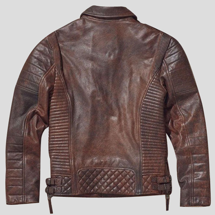 Waxed Brown Biker Leather Motorcycle Jacket For Men - AMSEL LEATHERS