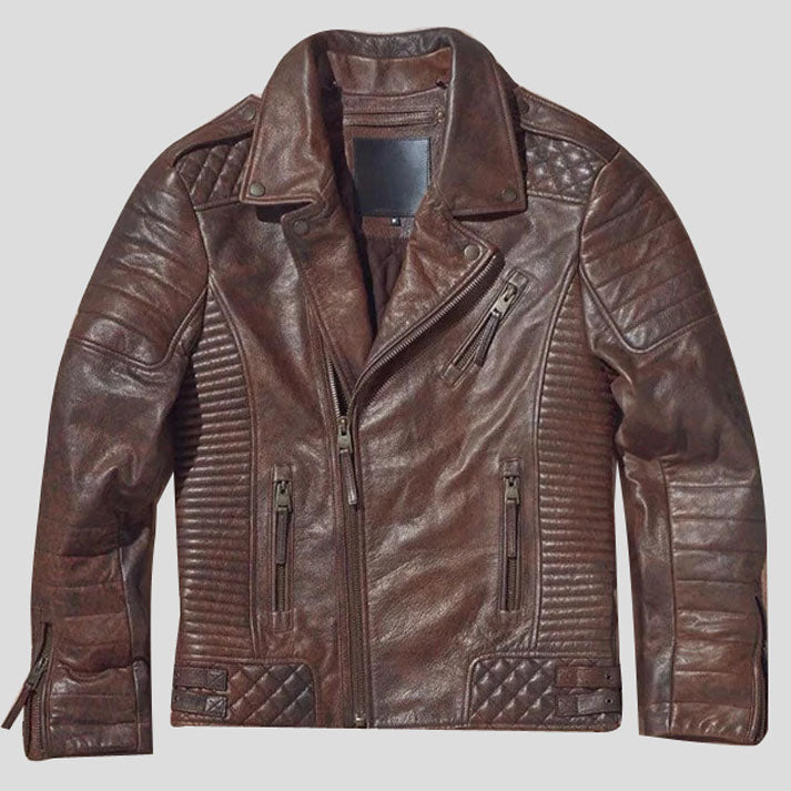 Waxed Brown Biker Leather Motorcycle Jacket For Men - AMSEL LEATHERS