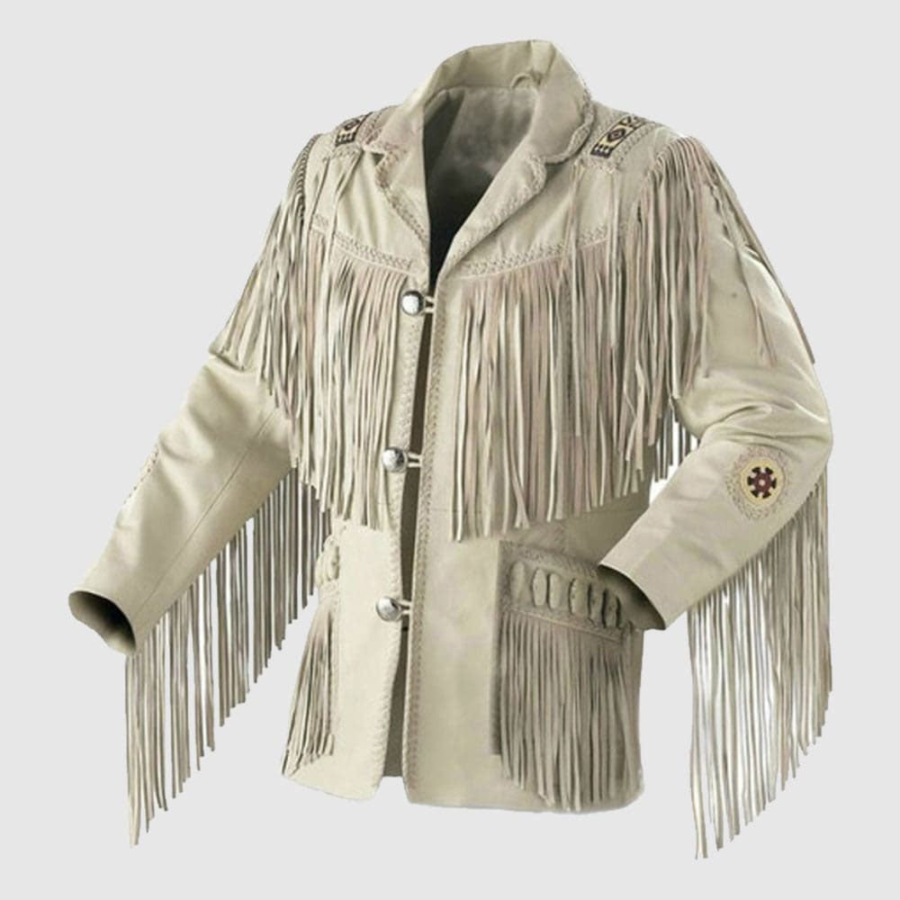 Western Men Cowboy White Suede Leather Jacket - AMSEL LEATHERS