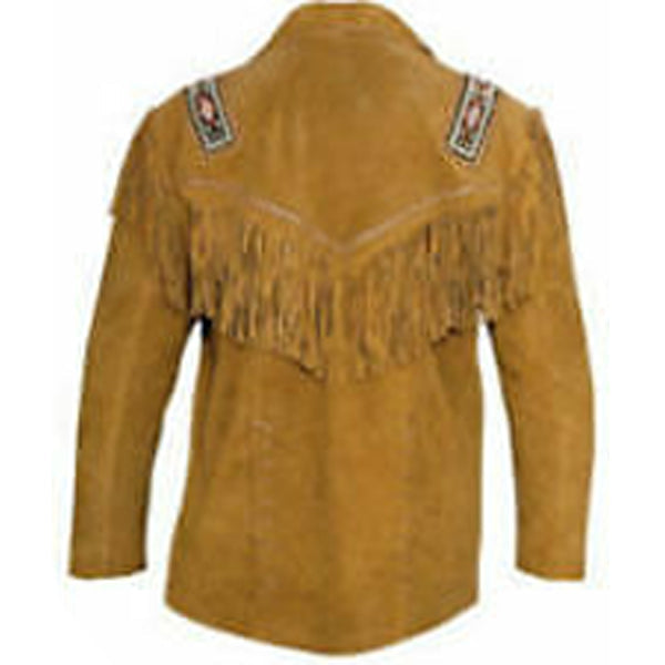 Western Men's Cow-boy Fringed and Beaded Suede Leather Coat - AMSEL LEATHERS